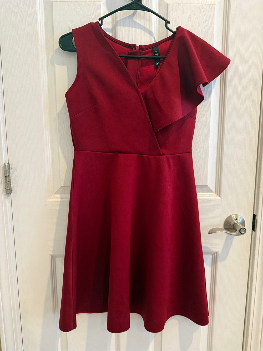 Women's Burgundy One-Shoulder Ruffle Dress HEY Medium